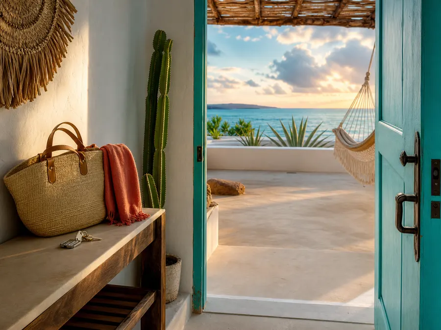 Llegada a una casa costera para completar el check-in