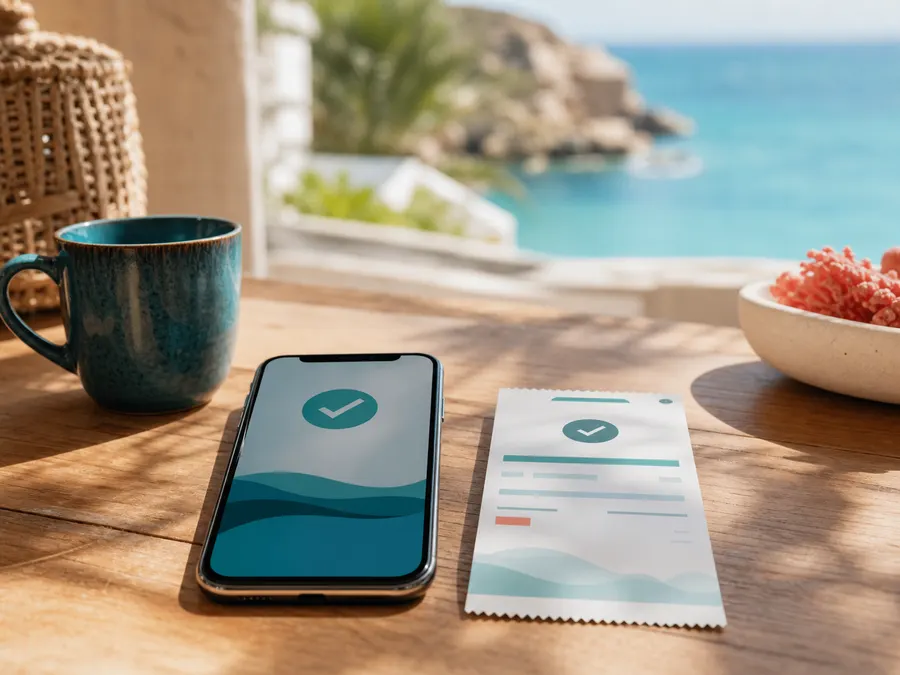 Teléfono y comprobante de una transferencia segura